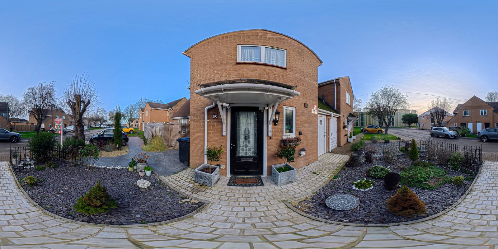 360 capture of a residential property exterior and front garden
